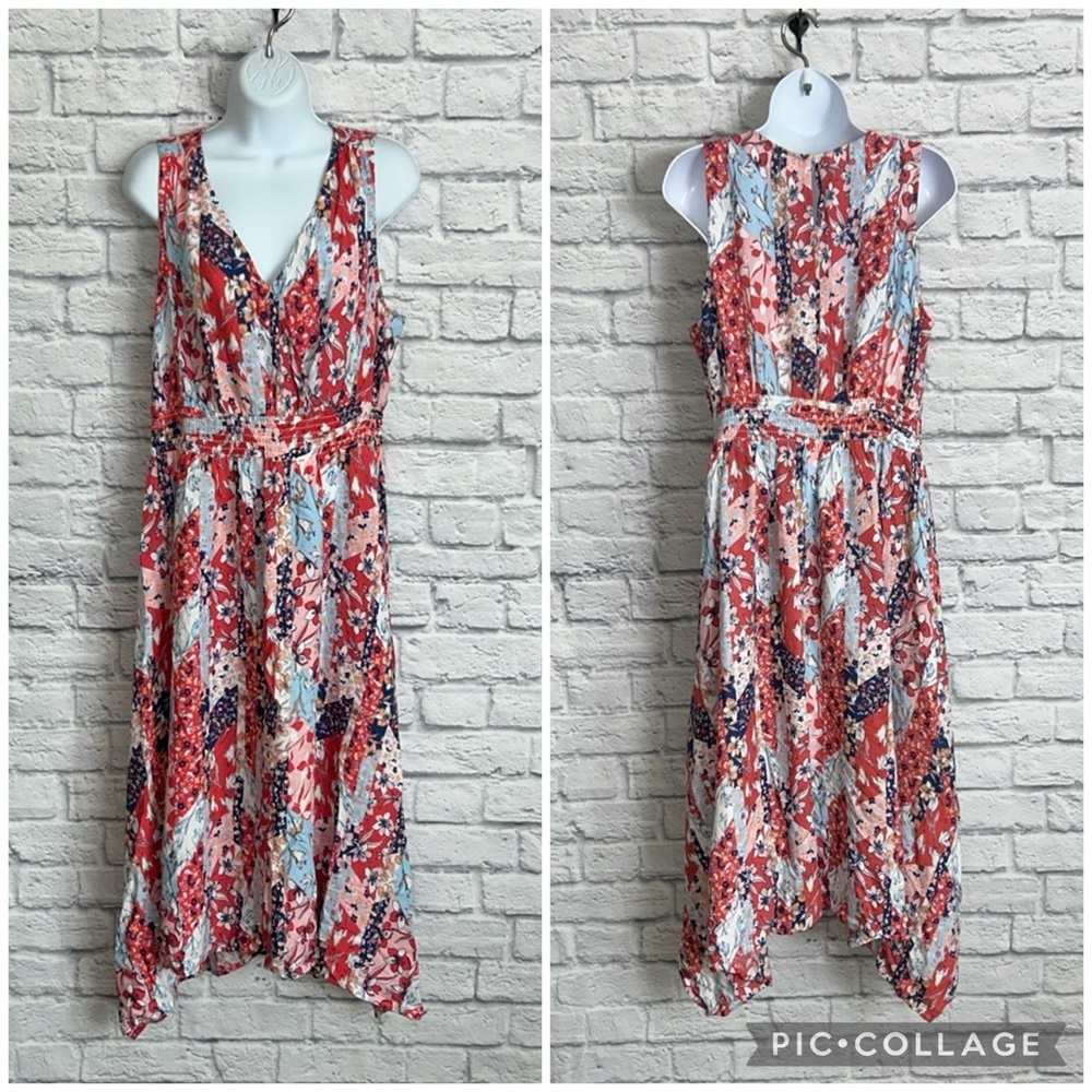 Japna Sleeveless Floral Patchwork Handkerchief Midi Dress size XL